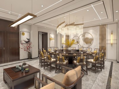 新中式包厢3D模型下载